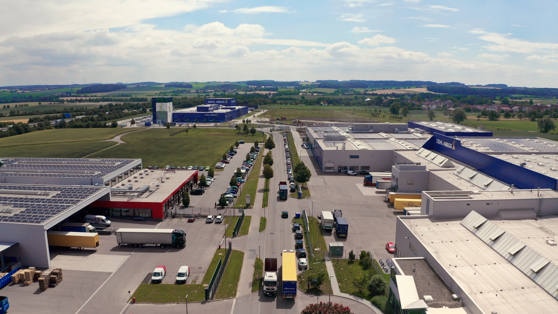 Gewerbegebiet in Hohenlohe aus der Luft